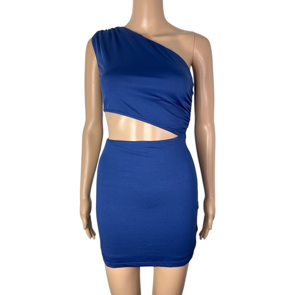Revolve x Superdown Eliza Cut Out One Shoulder Blue Bodycon Sexy Mini Dress